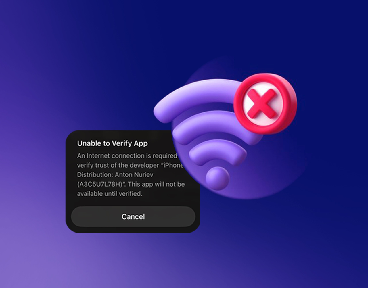 پیغام خطای Unable to Verify App روی صفحه آیفون