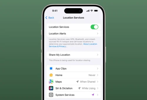 اسکرین شات بخش تنظیمات لوکیشن آیفون (Location Services)