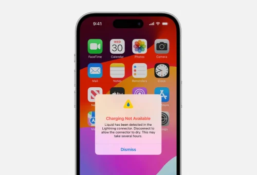 اسکرین شات پیام خطای Liquid Detected آیفون