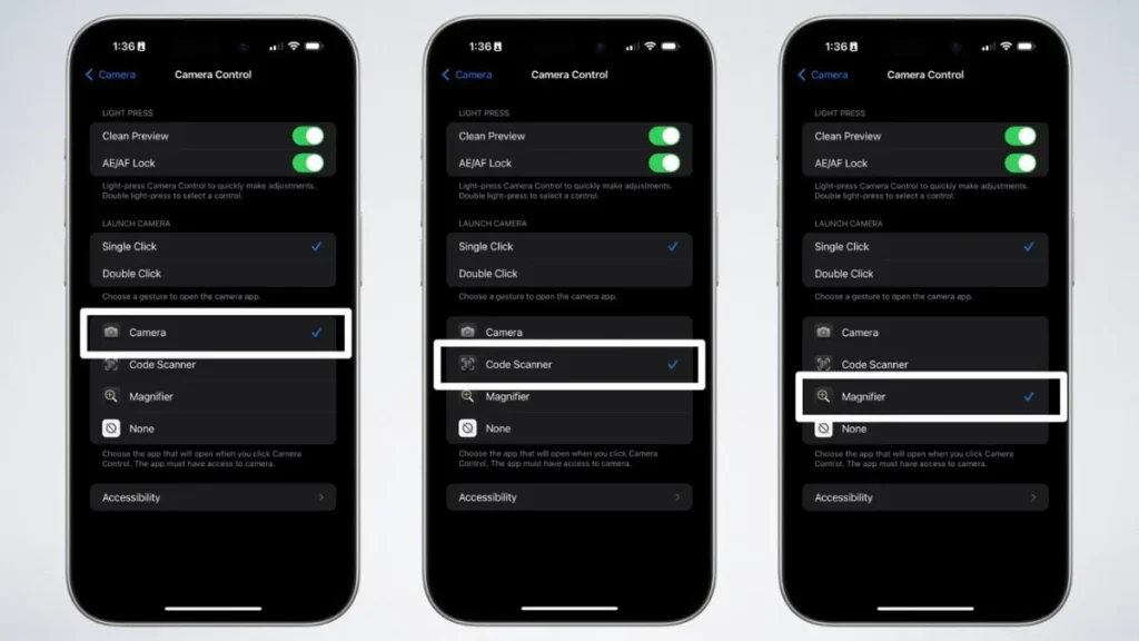 اختصاص Code Scanner یا Magnifier به دکمه کنترل دوربین آیفون 17