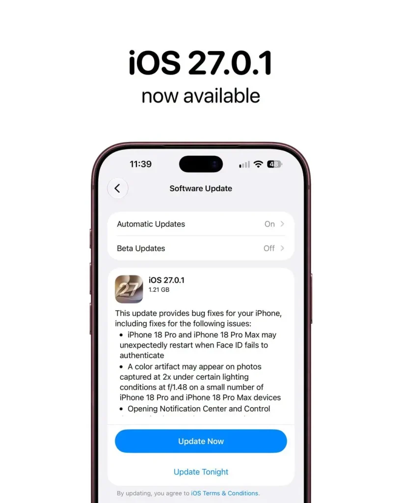 آپدیت iOS 27.0.1