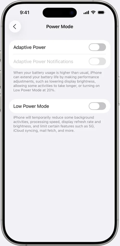 گزینه Adaptive Power آیفون برای استفاده بهینه از باتری
